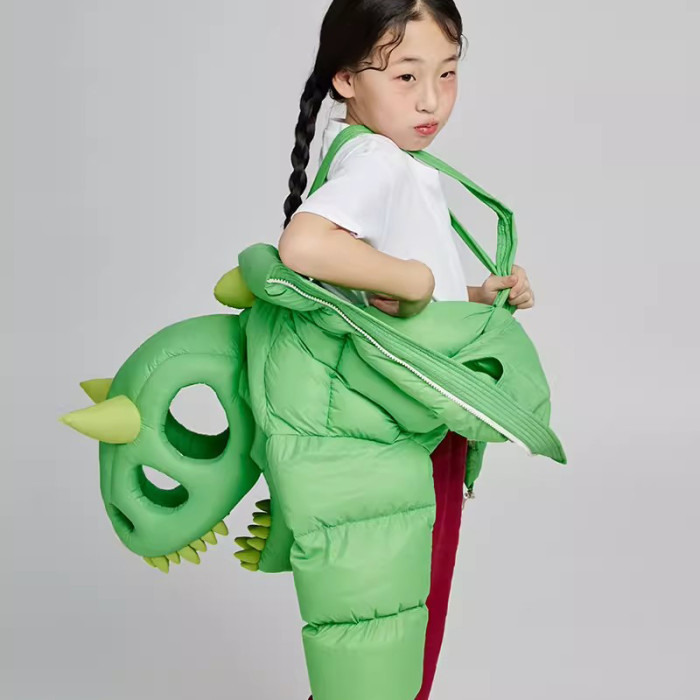 NIGO Kid's Autumn And Winter Solid Color Three-Dimensional Cutting Dinosaur Cap Hooded Loose Long-Sleeved Puffer Down Jacket #nigo31323