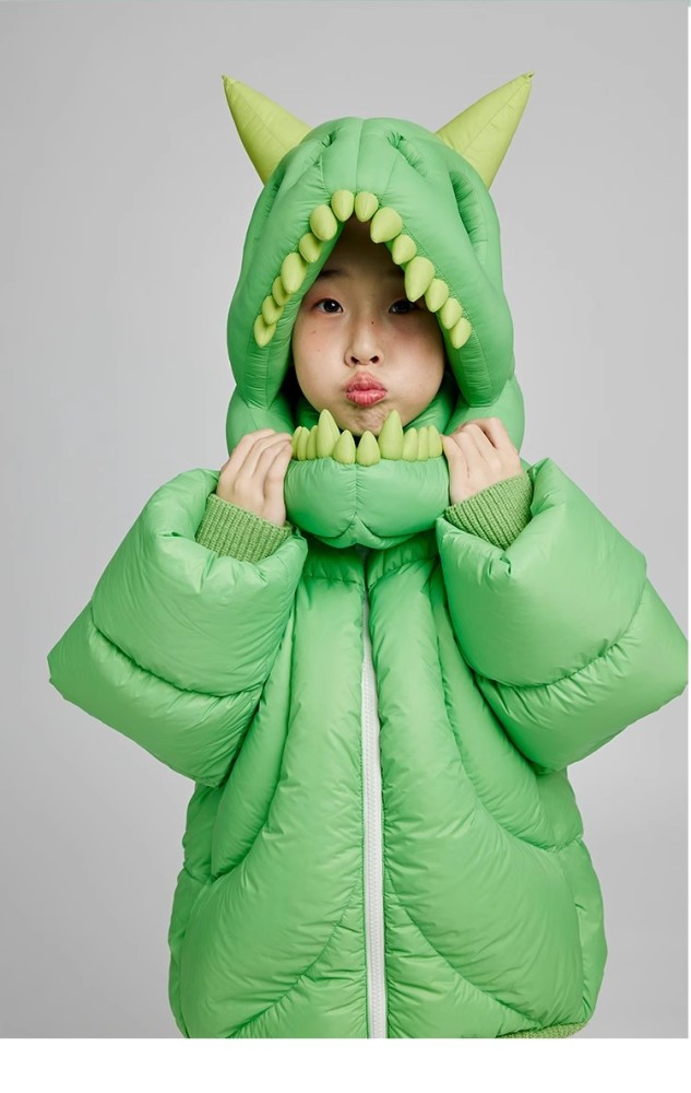 NIGO Kid's Autumn And Winter Solid Color Three-Dimensional Cutting Dinosaur Cap Hooded Loose Long-Sleeved Puffer Down Jacket #nigo31323