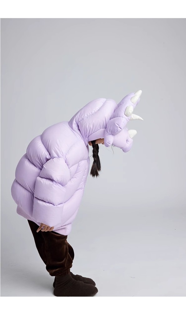 NIGO Kid's Autumn And Winter Solid Color Triceratops Jacket Thickened Short Zipper Loose Hooded Puffer Down Jacket #nigo31322