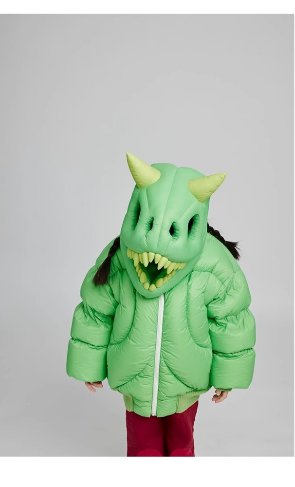 NIGO Kid's Autumn And Winter Solid Color Three-Dimensional Cutting Dinosaur Cap Hooded Loose Long-Sleeved Puffer Down Jacket #nigo31323