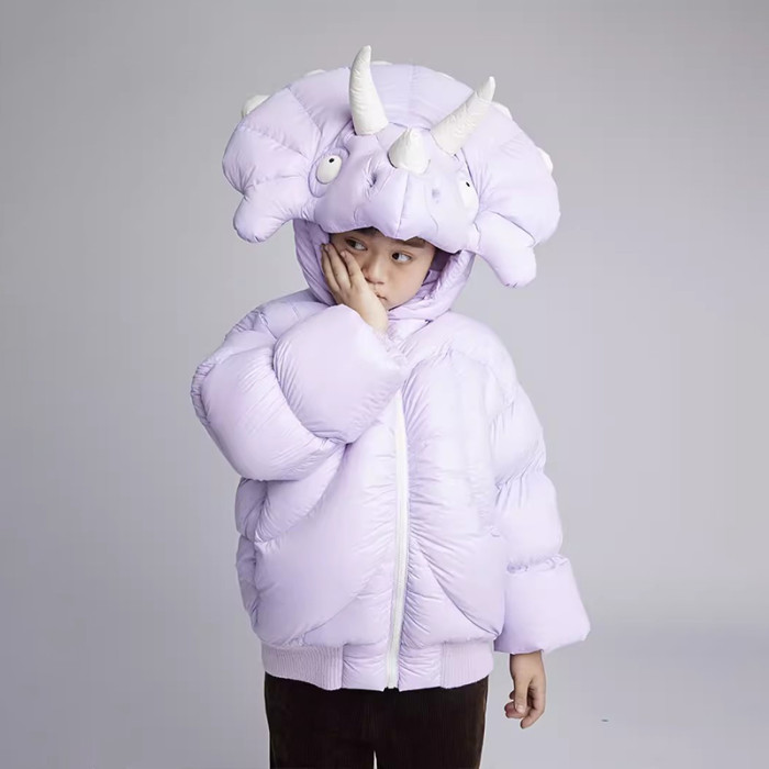 NIGO Kid's Autumn And Winter Solid Color Triceratops Jacket Thickened Short Zipper Loose Hooded Puffer Down Jacket #nigo31322
