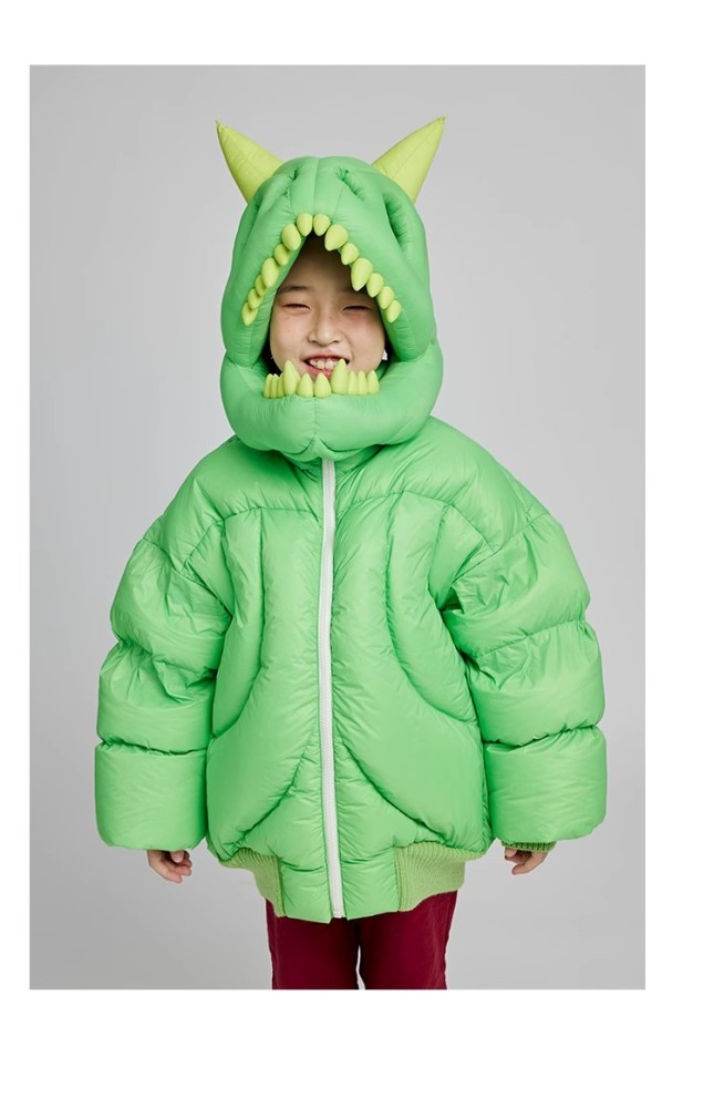 NIGO Kid's Autumn And Winter Solid Color Three-Dimensional Cutting Dinosaur Cap Hooded Loose Long-Sleeved Puffer Down Jacket #nigo31323