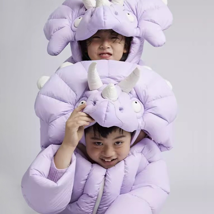 NIGO Kid's Autumn And Winter Solid Color Triceratops Jacket Thickened Short Zipper Loose Hooded Puffer Down Jacket #nigo31322