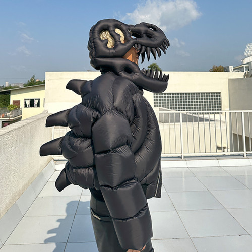 NIGO Rick Owens Men's And Women's Fall And Winter Dinosaur Down Jacket Black Handmade Customized Tyrannosaurus Rex Design Ski Suit Thickened White Duck Down Ngvp #nigo8863