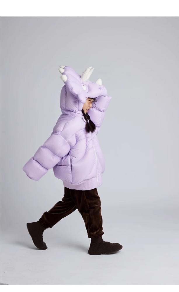 NIGO Kid's Autumn And Winter Solid Color Triceratops Jacket Thickened Short Zipper Loose Hooded Puffer Down Jacket #nigo31322