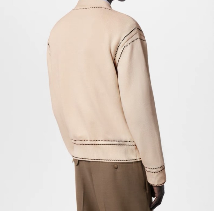 NIGO Louis Vuitton Men's Spring & Autumn Cream Logo Letter Applique Single Breasted V-Neck Long Sleeve Knit Shirt #nigo72477