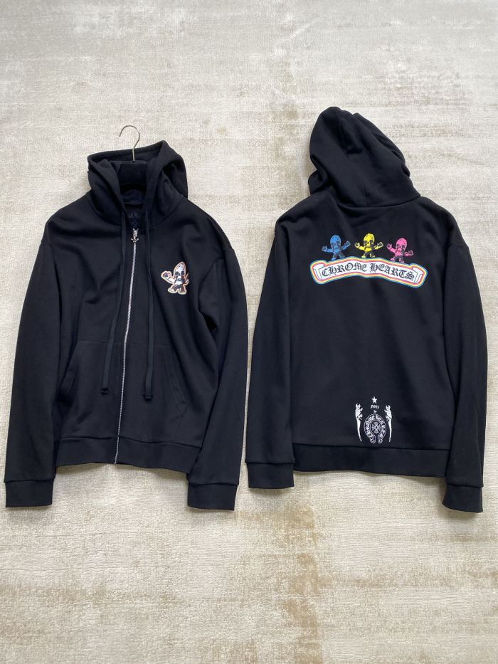 NIGO Chrome Hearts Men's Spring and Fall Black Logo Printed Zipper Long Sleeve Hooded Jacket #nigo72488