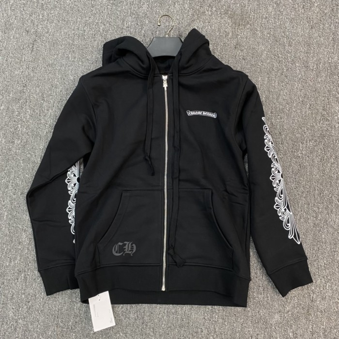 NIGO Chrome Hearts Men's Spring and Fall Black Logo Printed Zipper Long Sleeve Hooded Jacket #nigo72485