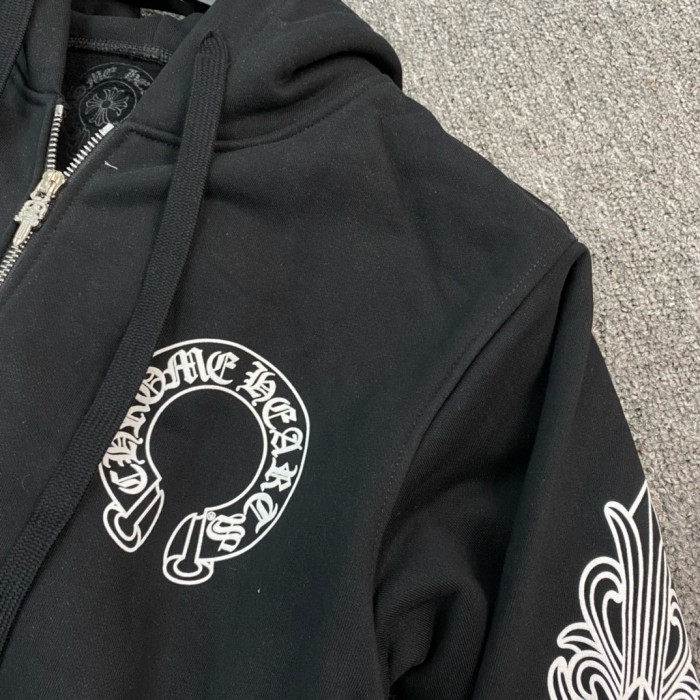 NIGO Chrome Hearts Men's Spring and Fall Black Logo Printed Zipper Long Sleeve Hooded Jacket #nigo72485