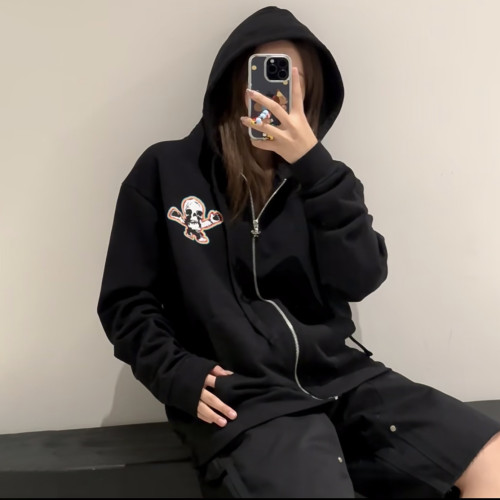 NIGO Chrome Hearts Men's Spring and Fall Black Logo Printed Zipper Long Sleeve Hooded Jacket #nigo72488