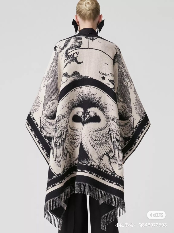 NIGO Women's Reversible Swan Kingdom Jacquard Cashmere Shawl Poncho #nigo72513