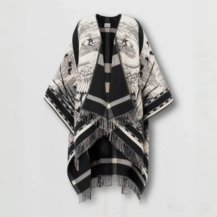 NIGO Women's Reversible Swan Kingdom Jacquard Cashmere Shawl Poncho #nigo72513