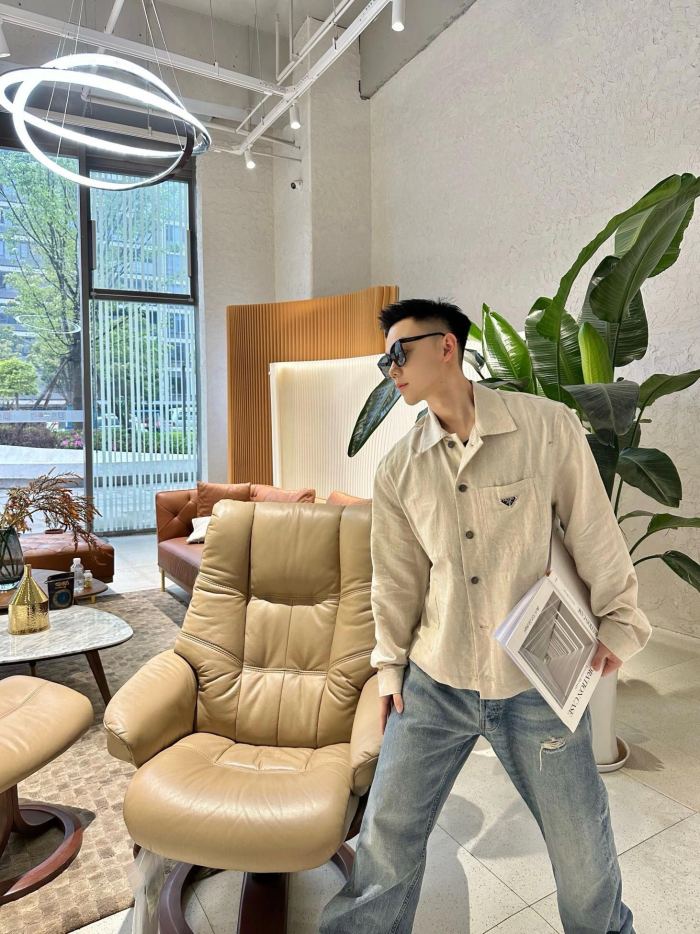 NIGO Prada Men's Spring And Fall Beige Lapel Single Breasted Long Sleeved Shirt Jacket #nigo72511