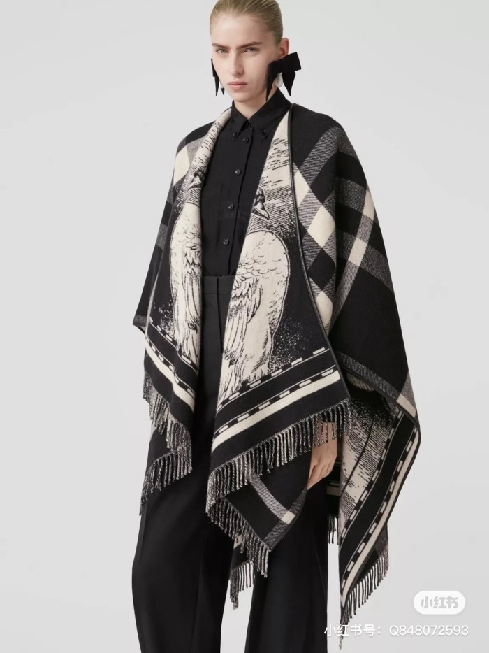 NIGO Women's Reversible Swan Kingdom Jacquard Cashmere Shawl Poncho #nigo72513