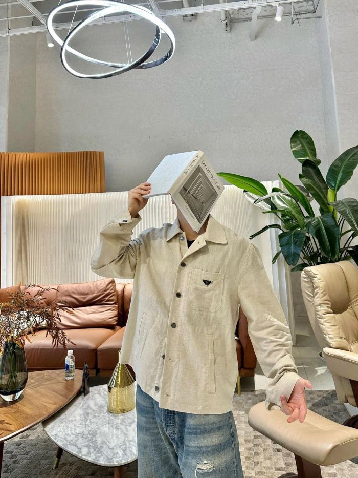 NIGO Prada Men's Spring And Fall Beige Lapel Single Breasted Long Sleeved Shirt Jacket #nigo72511