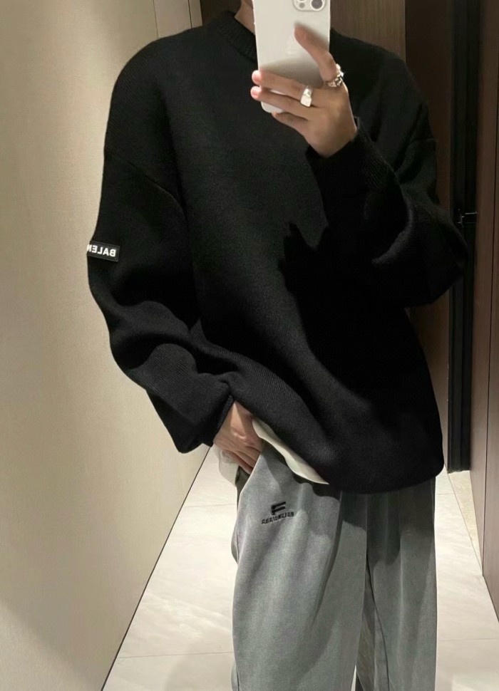 NIGO Balenciaga Men's And Women's Spring And Autumn Solid Color Round Neck Long Sleeve Loose Fit Knitted Sweater Pullover #nigo72499