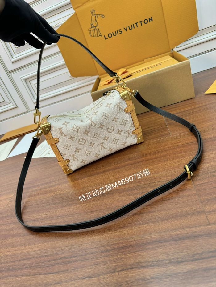 NIGO Side Trunk Louis Vuitton Women's Beige Removable Adjustable Shoulder Strap S Lock Zipper Closure Canvas Spell Leather Handbag Shoulder Slanting Bag #nigo72524