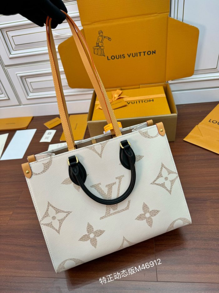 NIGO OnTheGo Louis Vuitton Women's Beige Monogram Embossed Cowhide Leather Tote Shopping Bag #nigo72523