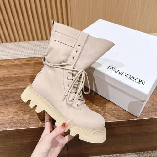 NIGO JW Anderson Women's Funky Round Toe Strappy Martin Shoes Cowhide Mid Calf Boots Thick Bottom Casual Shoes Ngvp #nigo8874