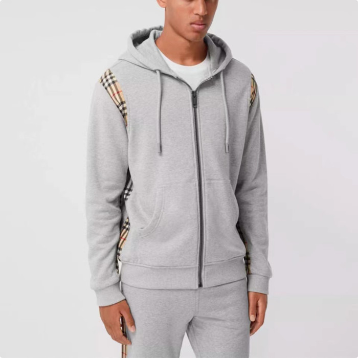 NIGO Burberry Men's Spring and Autumn Plaid Crop Solid Color Hooded Zipper Jacket #nigo72528