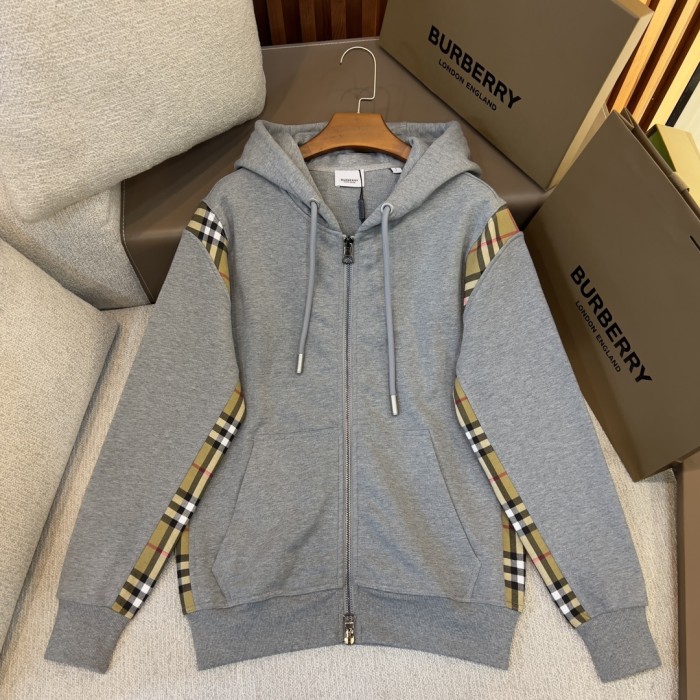 NIGO Burberry Men's Spring and Autumn Plaid Crop Solid Color Hooded Zipper Jacket #nigo72528