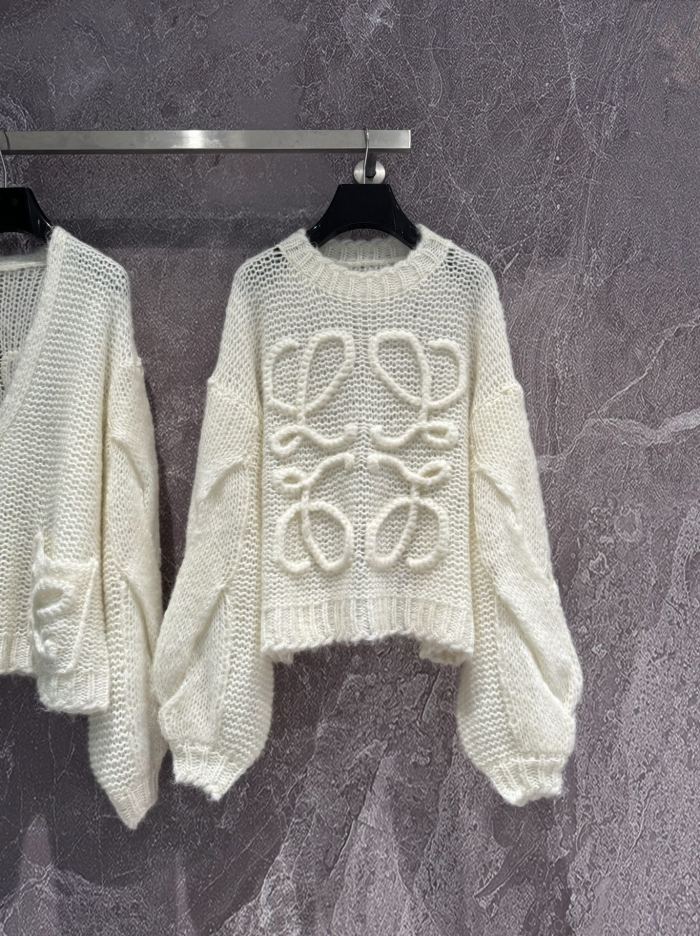 NIGO Loewe Women's Spring and Autumn White Round Neck Sheer Knit Printed Loose Long Sleeve Sweater #nigo72546