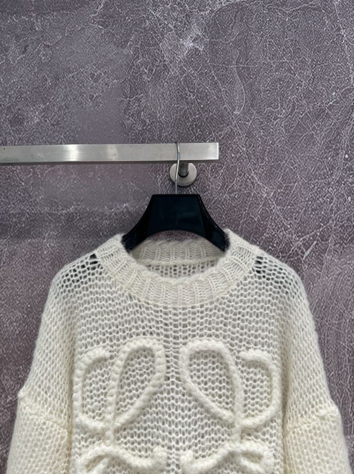 NIGO Loewe Women's Spring and Autumn White Round Neck Sheer Knit Printed Loose Long Sleeve Sweater #nigo72546