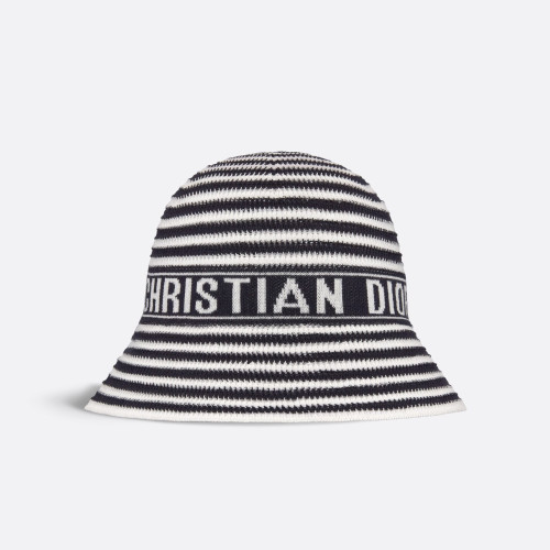 NIGO Dior Dioriviera D-Tulipe Women's Black and White Striped Embroidered Letter Printed Cotton Fisherman's Hat Cap #nigo72552