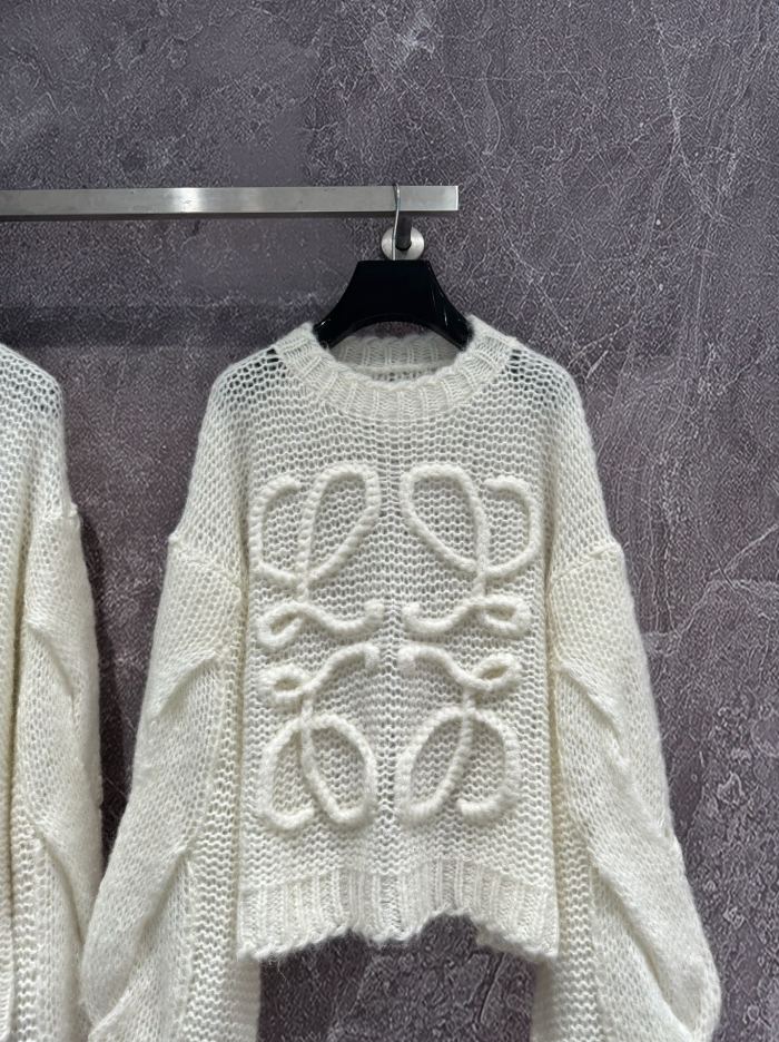 NIGO Loewe Women's Spring and Autumn White Round Neck Sheer Knit Printed Loose Long Sleeve Sweater #nigo72546