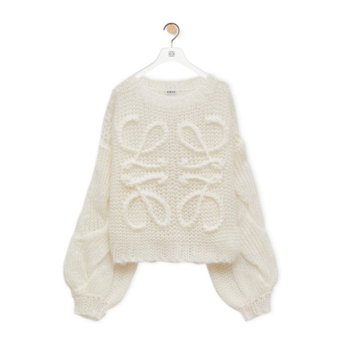 NIGO Loewe Women's Spring and Autumn White Round Neck Sheer Knit Printed Loose Long Sleeve Sweater #nigo72546