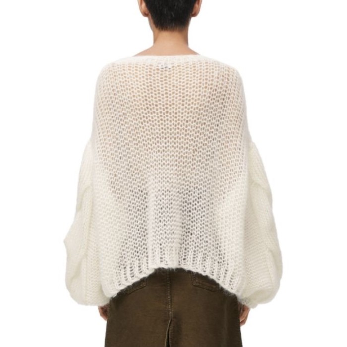 NIGO Loewe Women's Spring and Autumn White Round Neck Sheer Knit Printed Loose Long Sleeve Sweater #nigo72546