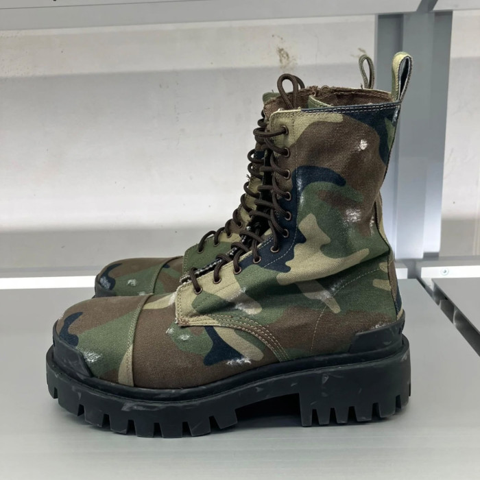 NIGO Balenciaga Men's Autumn And Winter Dark Green Round Toe Lace Up Side Camo Printed Short Boots Casual Martin Boots Shoes Ngvp #nigo8892