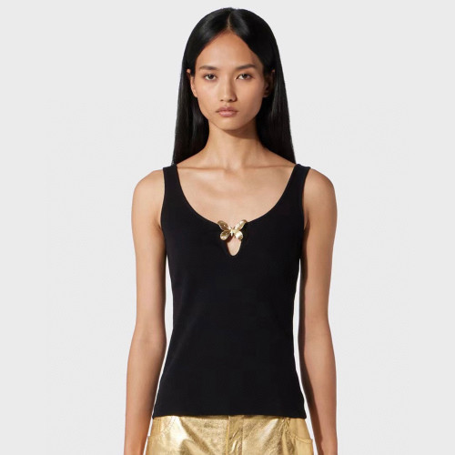 NIGO Blumarine Women's Spring And Summer Delicate Butterfly Metal Jewelry Vest Stretch Black Undershirt Fashion Casual Knit Sleeveless Tops Ngvp #nigo8912