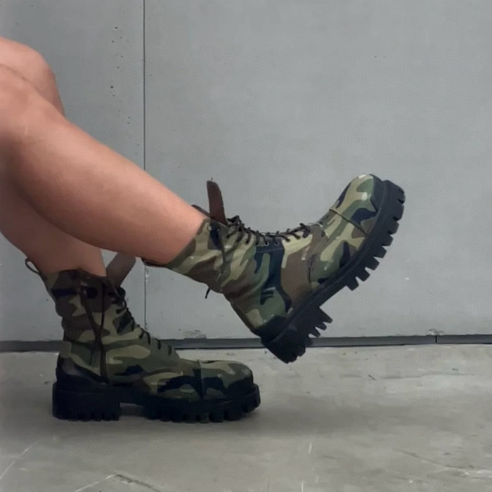 NIGO Balenciaga Men's Autumn And Winter Dark Green Round Toe Lace Up Side Camo Printed Short Boots Casual Martin Boots Shoes Ngvp #nigo8892