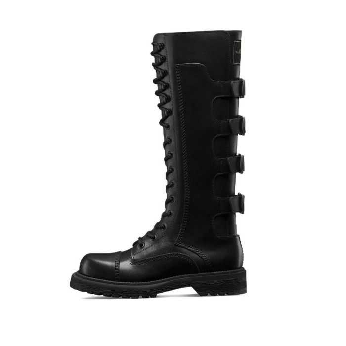 NIGO DIOR Women's Fall And Winter Fashion Trend Belt Buckle Side Zipper Lacing Tall Knight Boots Cool Cowhide Biker Boots  Shoes Ngvp #nigo8917
