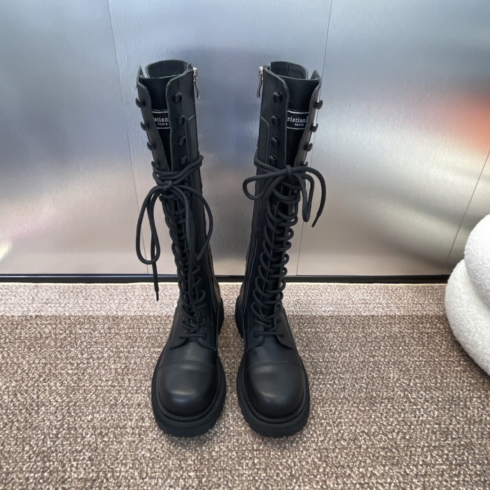 NIGO DIOR Women's Fall And Winter Fashion Trend Belt Buckle Side Zipper Lacing Tall Knight Boots Cool Cowhide Biker Boots  Shoes Ngvp #nigo8917
