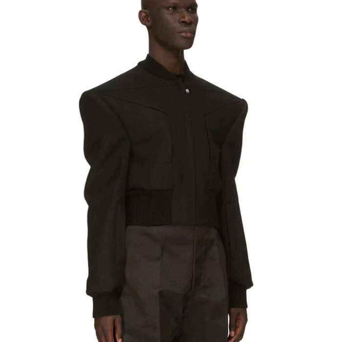 NIGO Rick Owens Men's Winter Dark Wool Shoulder Padded Flight Jacket Waisted Peplum Fitted Jacket Ngvp #nigo8922