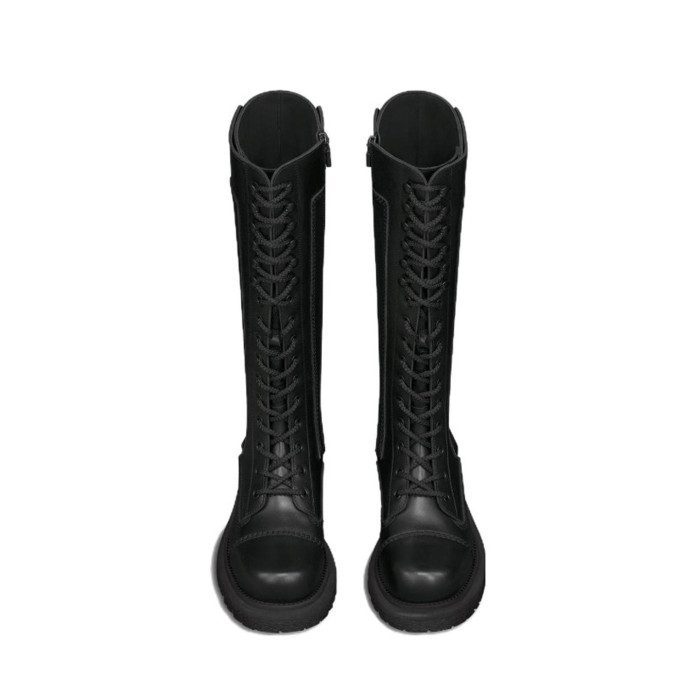 NIGO DIOR Women's Fall And Winter Fashion Trend Belt Buckle Side Zipper Lacing Tall Knight Boots Cool Cowhide Biker Boots  Shoes Ngvp #nigo8917