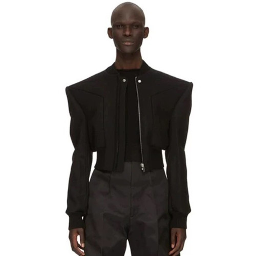 NIGO Rick Owens Men's Winter Dark Wool Shoulder Padded Flight Jacket Waisted Peplum Fitted Jacket Ngvp #nigo8922