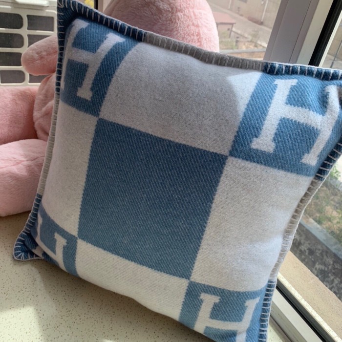 NIGO Hermes Colorblocked Checkered Logo Cozy Fashion Wool Pillow Simple Elegant Lightweight Home Decoration #nigo71386
