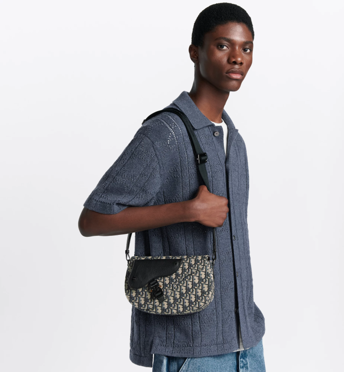 NIGO Dior Oblique Printed Saddle Messenger Bag Men's Lychee Cowhide Pattern Fashionable Temperament Crossbody Bags #nigo71388