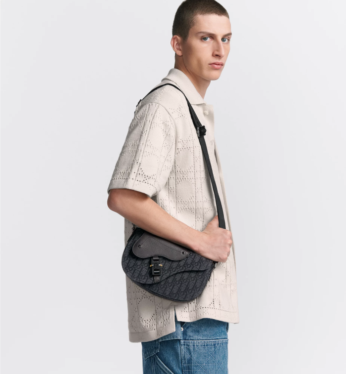 NIGO Dior Oblique Printed Saddle Messenger Bag Men's Lychee Cowhide Pattern Fashionable Temperament Crossbody Bags #nigo71388