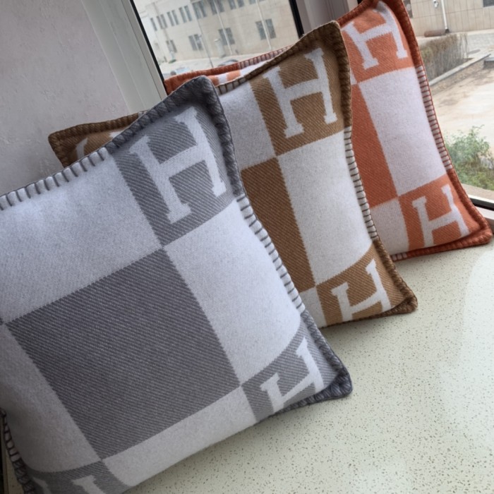 NIGO Hermes Colorblocked Checkered Logo Cozy Fashion Wool Pillow Simple Elegant Lightweight Home Decoration #nigo71386