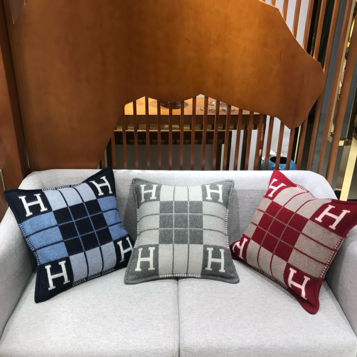 NIGO Hermes Colorblocked Checkered Logo Cozy Fashion Wool Pillow Simple Elegant Lightweight Home Decoration #nigo71386