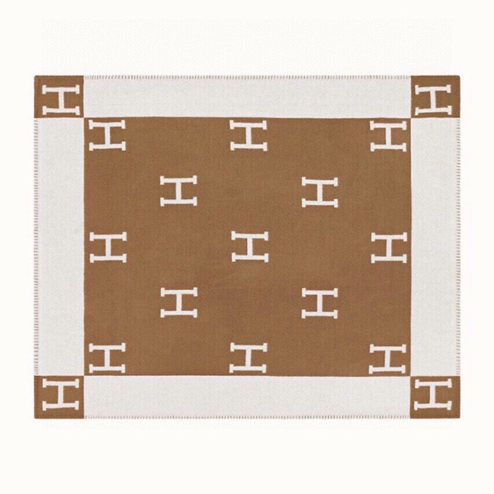 NIGO Hermes Color Blocking Plaid Logo Cozy Fashion Wool Blanket Simple Elegant Light Blanket #nigo71387