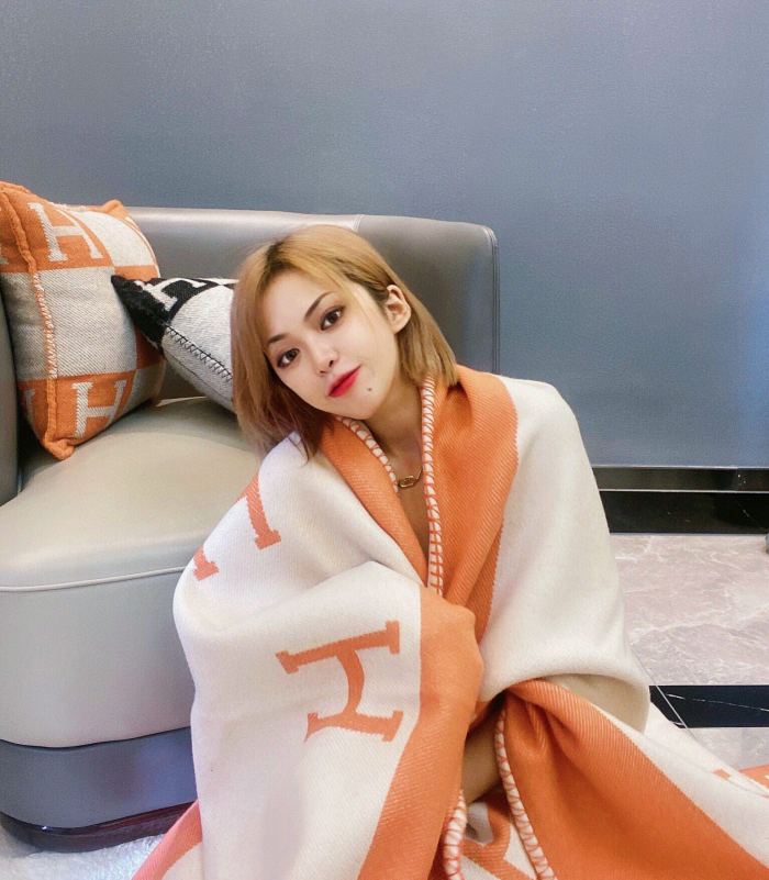 NIGO Hermes Color Blocking Plaid Logo Cozy Fashion Wool Blanket Simple Elegant Light Blanket #nigo71387