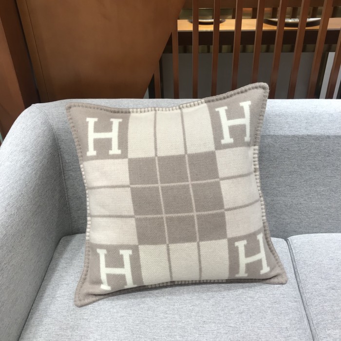 NIGO Hermes Colorblocked Checkered Logo Cozy Fashion Wool Pillow Simple Elegant Lightweight Home Decoration #nigo71386