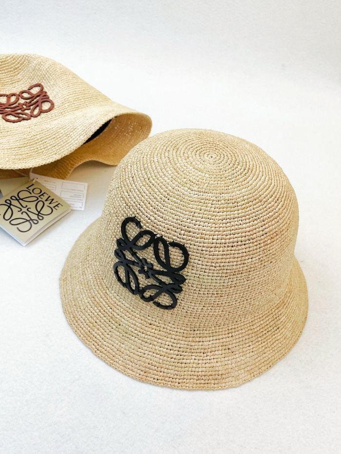 NIGO Loewe Women's Khaki Raffia And Cowhide Bucket Hat Flat Cap Large Brim Hat (color Please Contact Customer Service To Determine) #nigo72593