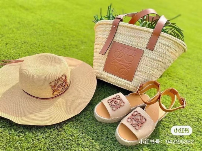 NIGO Loewe Women's Khaki Raffia And Cowhide Bucket Hat Flat Cap Large Brim Hat (color Please Contact Customer Service To Determine) #nigo72593