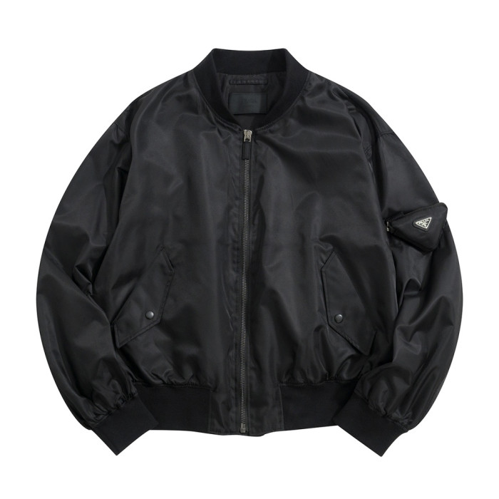 NIGO Prada Men's Spring And Fall Black Nylon Zipper Baseball Collar Aviator Jacket #nigo72583